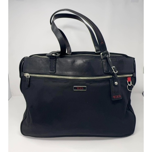 TUMI Black Ballistic Nylon‎ Leather Trim Laptop Briefcase Travel Bag Academia